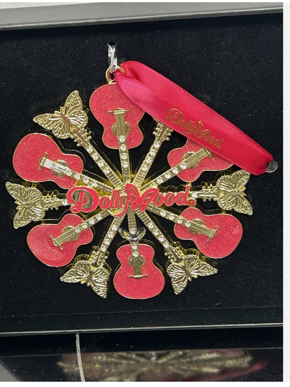 Dolly Parton Pink Guitars and Butterflies  Ornament